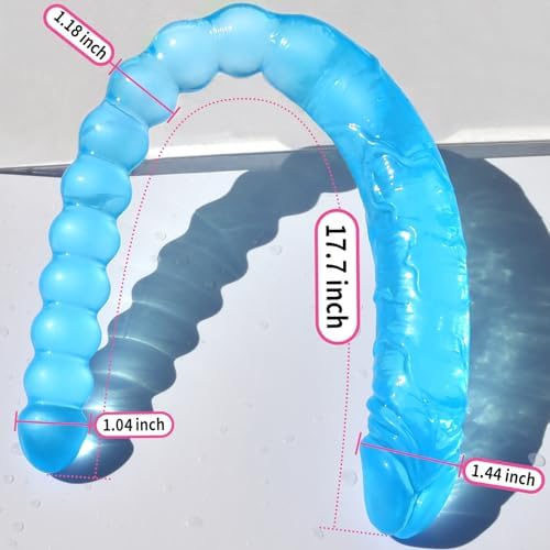 Double Ended Dildo 17.7 inch Dong Anal Beads with Veins and Glans for Anal Vagina Stimulation Double Side Penis Cock Massager Sex Toy for Lesbian Men Women Blue TJIJP