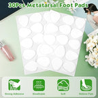 30 Pcs Metatarsal Foot Pads for Pain Relief, 0.28" Thick Felt Ball of Foot Cushion for Women and Men Non Slip Metatarsalgia Mortons Neuroma Forefoot and Sole Pads for Shoes High Heels-White
