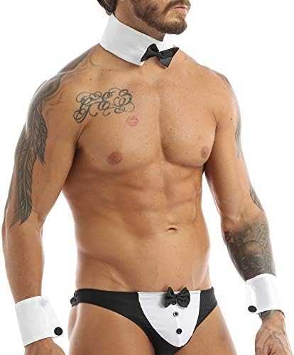 Mens Sexy Stripper Male Dancer Bachelor Party Waiter Costume Tuxedo Bow Tie Collar Outfits