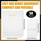 Roshtia 50 Pack Dinner Napkins Disposable Linen Feel Dinner Napkins with Built-in Flatware Pocket Gold Trim Lined Pre Folded Paper for Wedding Party (White,Gold)
