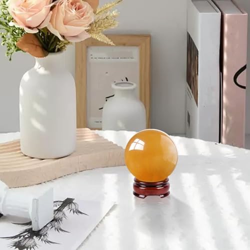 Crystal Sphere 2.36 Inch Natural Citrine Crystal Ball Feng Shui Sphere Sculpture Figurine with Stand for Home Desk Decor