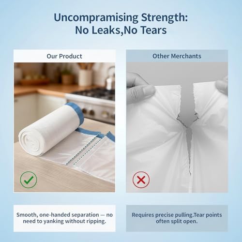 150 Count 4 Gallon Trash Bags Drawstring - 1.1 Mil Heavy Duty Small Garbage Bags Unscented for Bathroom, 15 Liter Thick Plastic Wastebasket Liners for Toilet Office and Bedroom