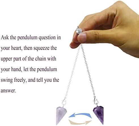 DUQGUHO 3 Pcs Crystal Pendulums Set for Divination Dowsing Natural Amethyst Rose Quartz Clear Quartz Healing Crystal Quartz Witchy Gifts Reiki Gemstone Pendants Wiccan Accessories