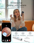 Ear Wax Removal- Earwax Remover Tool with 1296P HD Camera, Ear Canal Cleaner with 6 LED Lights 8 Different Rechargeable Ear Cleaning Kit, Smart Ear Camera for iOS & Android (White)