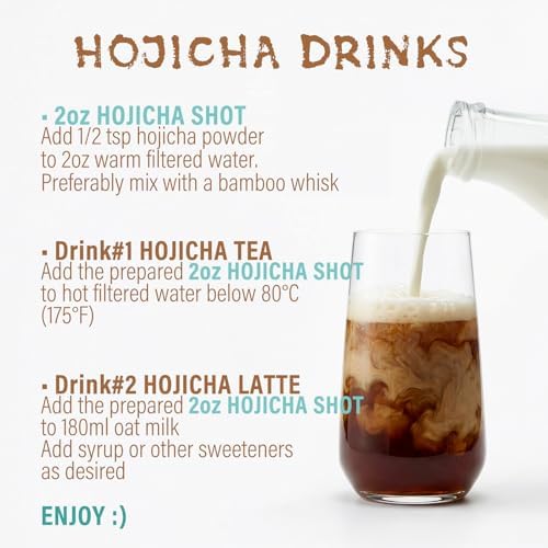Hojicha Powder Japanese-Style for Latte - 2.12oz Low Caffeine Roasted Matcha Green Tea Houjicha Powder | Toasty Aroma Less Bitterness | Brew Below 80°C / 175°F