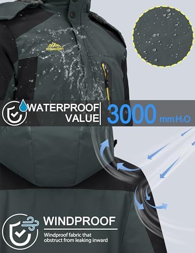TACVASEN Men's Winter Ski Jacket Waterproof Snow Coats Snowboard Fleece Lining Jacket Warm Parka with Hooded