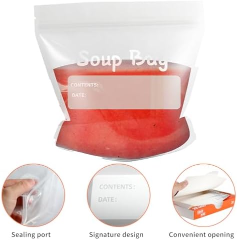 Soup Bags Freezer Liquids Bags Thick and Durable Curry to store soups,sauces and Smoothie in freezer. (Medium)