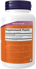 Now Supplements, Grape Seed Extract, Maximum Strength 500 mg (a Highly Concentrated Extract with a Minimum of 90% Polyphenols), 90 Veg Capsules