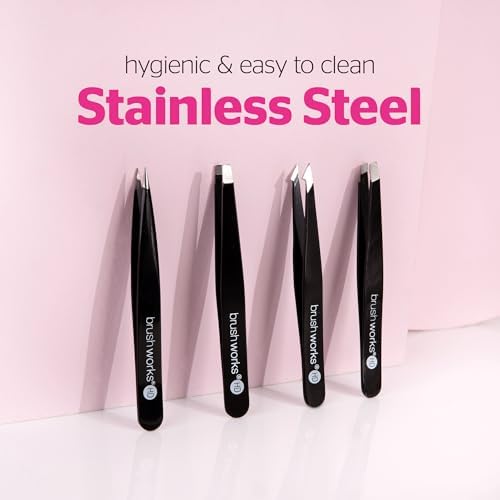 Brushworks HD 4 Piece Combination Tweezer Set - Black