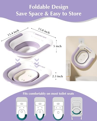 Foldable Electric Sitz Bath Kit with Automatic Flushing for Hemorrhoid Relief and Postpartum Care | Portable Hip Bath Basin for Perineal Soaking, Pain Relief, and Bidet Functionality, Easy to Use
