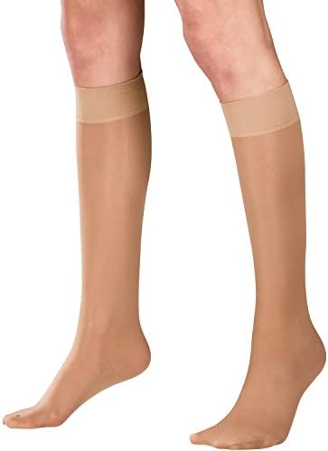 Truform Sheer Compression Stockings, 15-20 mmHg, Women's Knee High Length, 20 Denier, Beige, Large