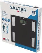 Salter 9150 BK3R Glass Analyser Bathroom Scale - Digital Weighing Scales, Measures Body Weight/Fat/Water/BMI, Accurate Instant Readings, Includes Athlete Mode, Easy to Read, Large LCD Display, Black
