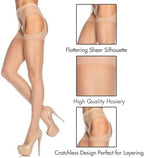 Leg Avenue Womens High Waist Sheer Suspender Pantyhose Stockings