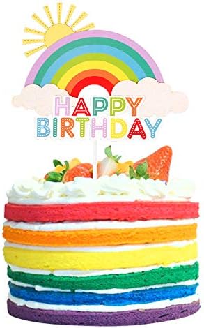 1Pc Colorful Rainbow Cake Topper/Cake Flags/Cake Picks - Include Cute Cloud/Sun Kids Child Happy Birthday Baby Shower Party Baking Decoration Supplies1