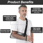 Arm Sling for Shoulder Injury, Adjustable Mesh Breathable Shower Immobilizer for Left Right Arm, Elbow Wrist Support for Men Women