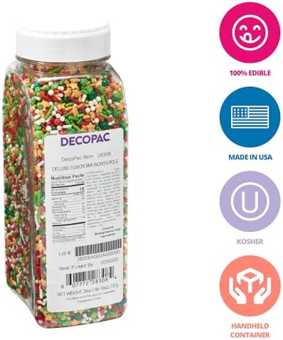 DECOPAC North Pole Fusion Mix Candy Sprinkles, 26oz, Fancy Christmas Gold Stars, Green Trees, Red Berries, Edible Festive Sprinkles For Celebration Cakes, Cupcakes, Cookies & Donuts (28308)