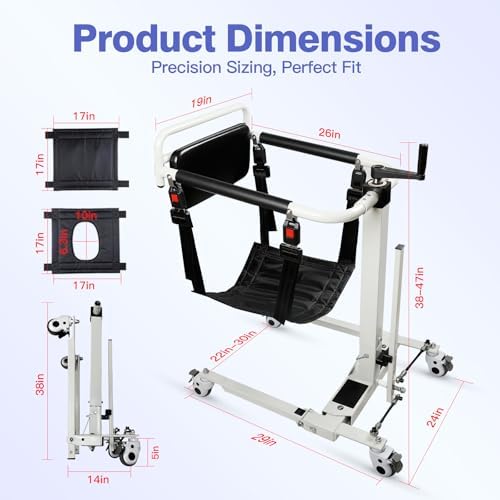 5 in 1 Patient Hydraulic Lift Transfer Chair, 180° Split Seat Commode Wheelchair, Height Adjustable, 440 lb Capacity Patient Transfer Chair for Elderly, Home Transfer Chairs for Seniors Handicapped