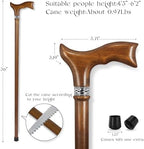 Wooden Walking Cane, 36 Inch Natural Solid Wood Cane for Men and Women, Handcrafted Walking Stick for Seniors, Ergonomic Grip for Balance and Stability