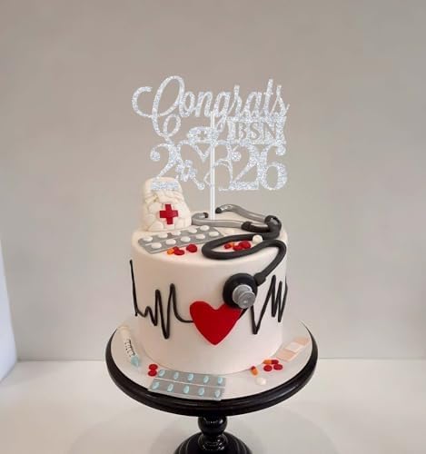 Congrats BSN Cake Topper, Future Nurse, I Will Stab You, Congrats Grad 2026 Nursing School Graduation Party Decoration Supplies, Silver Glitter