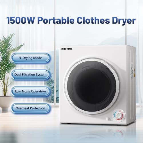 Portable Dryer, 3.5 Cu.ft Portable Dryers for Laundry with Stianless Steel Tub, 1500W Clothes Dryer Machine for Home, Apartment, 4 Dring Mode, Auto-shutt off, White