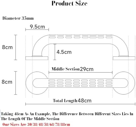 Toilet Handrails,Toilet Grab Bars for Elderly,Inner Tube Stainless Steel Toilet Grab Bar,Easy to Install Toilet Handrails,Durable and Robust(White,38x8x8cm)