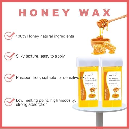 Roll On Wax, Honey Wax Roller Kit for Sensitive Skin,Roller Waxing Kit Include Portable Wax Warmer, with 2 Wax Roller Cartridge Refill,100 pcs Non-Woven Wax Strips, for Legs Arms and Underarm