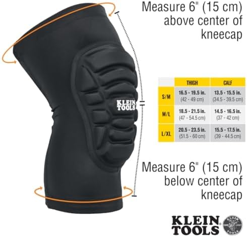 Klein Tools 60614 Knee Pads, Lightweight Padded Knee Sleeves, Breathable Mesh Back, Elastic Cuff with Slip-Resistant Silicone, S/M, Black