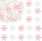 Gyufise 50Pcs Pink Edible Cupcake Cake Toppers Snowflake Cake Decorations for Christmas Winter Frozen Theme Party Supply Decoration Pink White