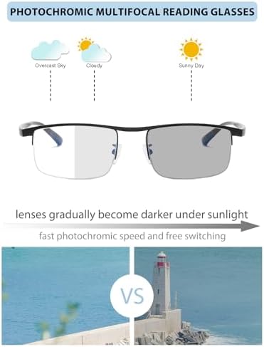 K.LAVER Progressive Photochromice Reading Glasses For Men Women,Multifocal Transition Computer Glasses Anti UV/Blue Light