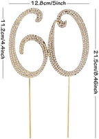 Honbay 60 Cake Topper Premium Sparkly Crystal Rhinestones Cake Topper Cake Decoration for 60th Birthday or Anniversary Party (60 Gold)