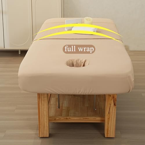 Coffee,80 * 190cm, Massage Bed Cover with Elastic Band Soft Comfortable Massage Table Mattress Cover with Face Hole All-Round Wrap Spa Bed Fitted Sheet Beauty Couch Cover Washable
