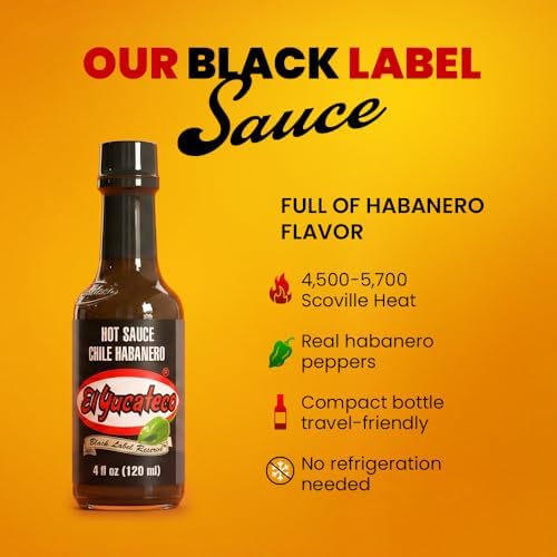 El Yucateco Black Label Reserve Habanero Hot Sauce, Smoky Chile Habanero Flavor, 4 oz Bottles (Pack of 2)