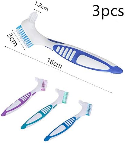3 Pcs Denture Cleaning Brush Portable Cleaning Brush False Teeth Brushes for Denture Care Denture Cleaner with Multi-Layered Soft Bristles and Dual Angled