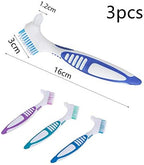 3 Pcs Denture Cleaning Brush Portable Cleaning Brush False Teeth Brushes for Denture Care Denture Cleaner with Multi-Layered Soft Bristles and Dual Angled