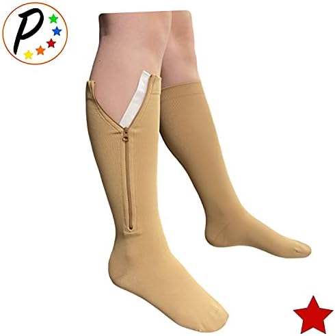 Presadee Petite Original Closed Toe 20-30 mmHg Firm Zipper Compression Leg Socks (Beige, Large-X-Large)