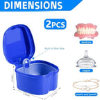 KISEER 2 Pack Colors Denture Bath Case Cup Box Holder Storage Soak Container with Strainer Basket for Travel Cleaning (Light Blue and Blue)