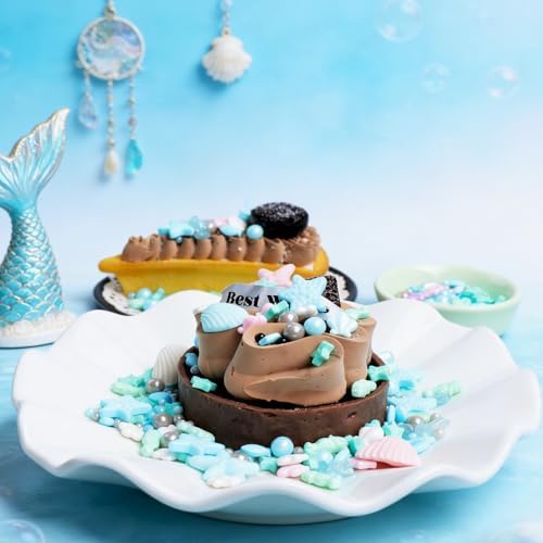 Ocean Sprinkles for Cake Decorating, Shell, Seahorse, Starfish, Fish & Pearl Sugar Mix for Cupcakes Cookies and Ice Cream Toppings