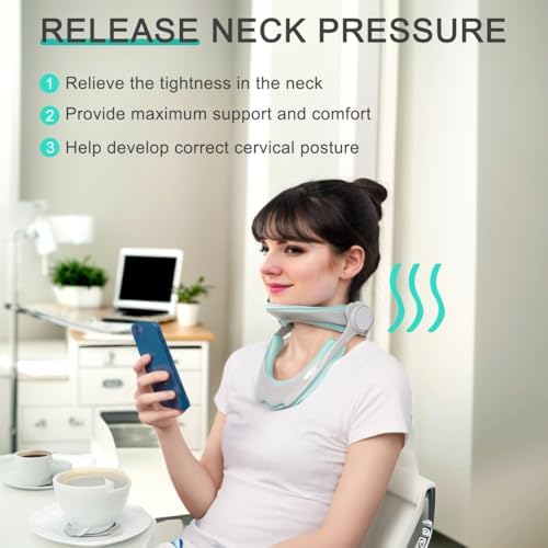 360°Adjustable Neck Brace for Neck Pain and Support, Cervical Neck Traction Device for Home Use, Neck Stretcher Neck Decompression Devices for Forward Head Posture Correction, Green