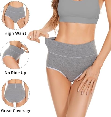 Womens Underwear Packs Cotton High Waisted Briefs Full Coverage Underwear Soft Strech Breathable