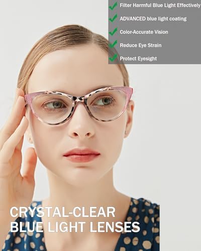 Cat Eye Reading Glasses for Women, Stylish Blue Light Blocking Computer Readers, Lightweight Spring Hinge Fashion Eyewear for Daily Use, 1.50