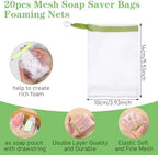 20 PCS Soap Bags Handmade Soap Bubble Mesh Bags Exfoliating Soaps Saver Pouch Net Bag with Drawstring for Foaming and Drying, Body Facial Cleaning Tool for Bath & Shower (10 Colors)