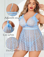 Avidlove Plus Size Lingeire for women Lace Babydoll Mesh Chemise Sexy Nightwear Sheer Nightie with Lace Up Bows L-4XL