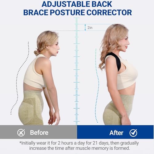 Posture Corrector for Women & Men - Adjustable Upper Back Brace Straightener Suitable for Lumbar, Shoulder, Neck, Scoliosis, Providing Comfortable Elastic Support and Pain Relief