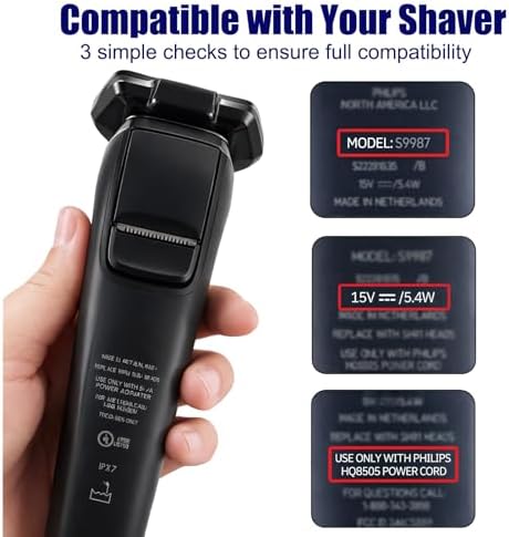 15V Charger Cord Compatible with Philips HQ8505, Replacement Adapter for Norelco One Blade QP6510 QP6520 QP6550, Series 9000 7000 5000 3000 Beard Trimmer & Electric Shaver