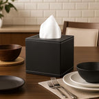 PU Leather Tissue Box Cover with Magnetic Bottom – Square Cube Dispenser for Home, Office, Car, Hotel – Modern Tissue Holder Square for Kleenex, Stylish 5.3″*5.3″*5.8″