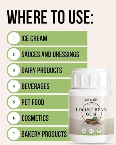 Locust Bean Gum Powder 4 oz – Carob Bean Gum by Benosen • Natural Food-Grade Thickener & Stabilizer for Ice Cream Gelato Sorbet Sauces Dairy & Gluten-Free Baking • Vegan • Pure Powder