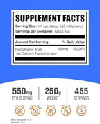 BulkSupplements.com Vitamin B5 Powder - as Calcium Pantothenate, B5 Vitamins - Gluten Free, 500mg of Vitamin B5 Pantothenic Acid per Serving, 250g (8.8 oz) (Pack of 1)
