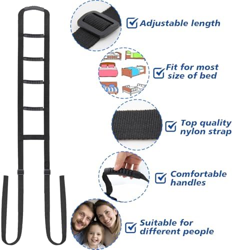 Bed Ladder Assist Pull Up Sit Up with 6 Handles, Adjustable Rope Bed Ladder Strap, Bed Rope Ladder Helper for Seniors, Pregnant, Handicap, Injury