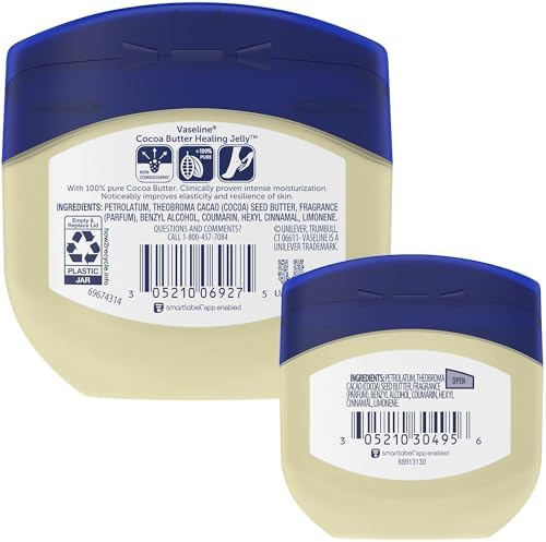 Vaseline Cocoa Butter Healing Jelly Variety Pack, 2 Sizes (7.5 Oz & 1.75 Oz) – Rich Moisturizing Ointment, Protectant & Moisturizer for Dry Skin