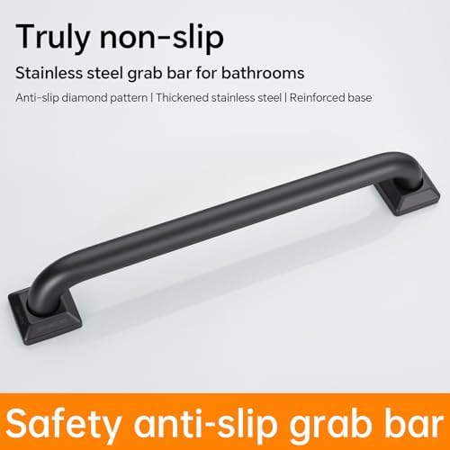 joyrain 500lb Capacity Stainless Steel Grab Bar - Heavy Duty Bathroom Safety Rail for Elderly, Anti-Slip Shower Handle, ADA Compliant (Matte Black, 12 inch)